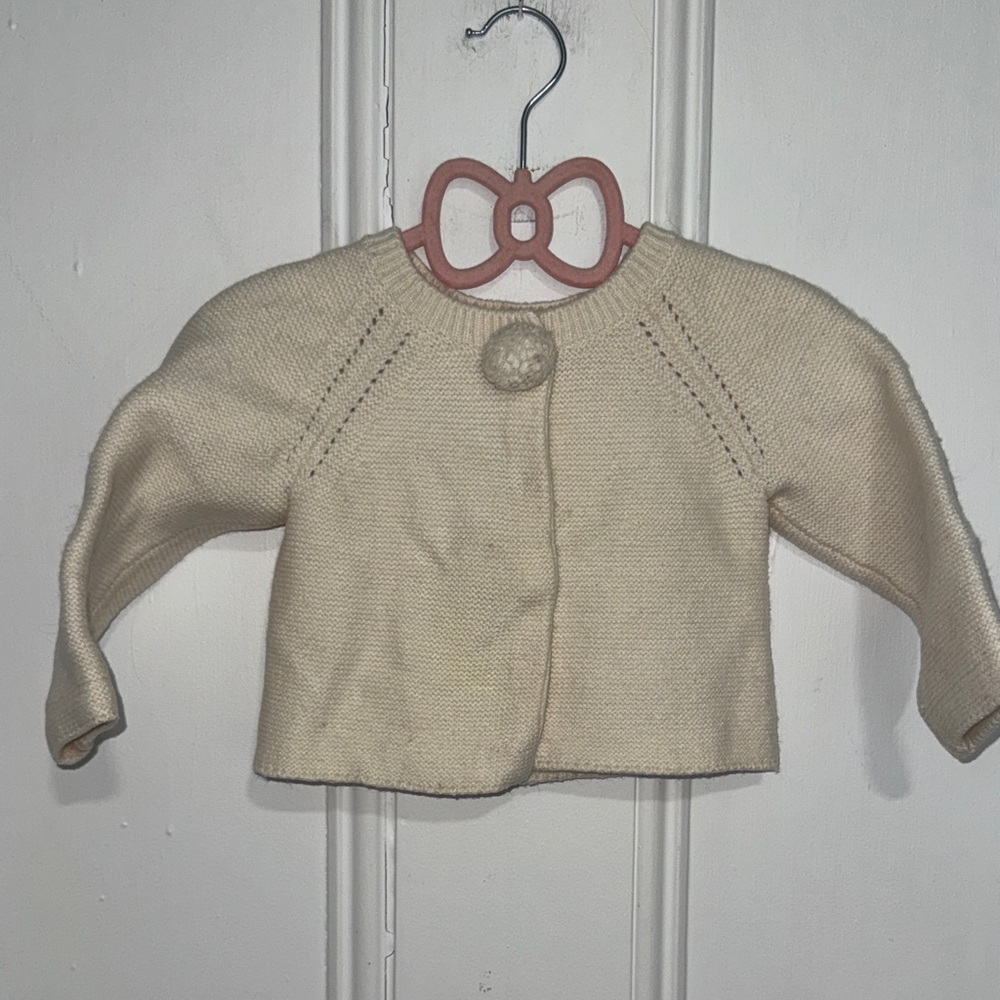 Jacardi Baby girl garter stitch cardigan - white